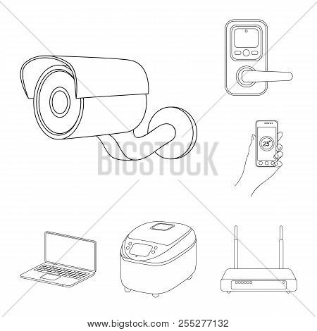 Smart Home Appliances Outline Icons In Set Collection For Design. Modern Household Appliances Vector