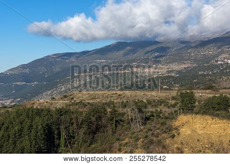 Panoramic Landscape Of Lake Pamvotida, Pindus Mountain And City Of Ioannina, Epirus, Greece