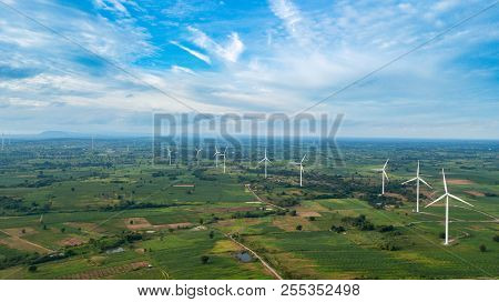 Aerial View Of Windmills For Electric Power Production