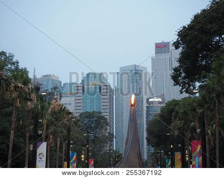 Jakarta, Indonesia - August 24, 2018: Asian Games 2018 Cauldron In Gbk Sports Complex.