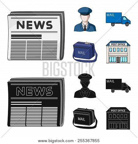 The Postman In Uniform, Mail Machine, Bag For Correspondence, Postal Office.mail And Postman Set Col
