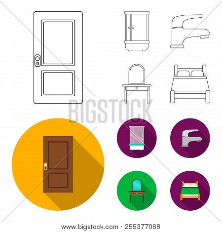 Door, Shower Cubicle, Mirror With Drawers, Faucet.furniture Set Collection Icons In Outline, Flat St
