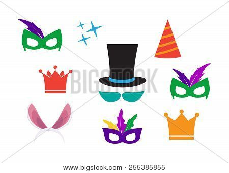 Party Birthday Photo Booth Props. Hat And Mask, Costume And Cylinder, Bunny Ears Nose Moustache
