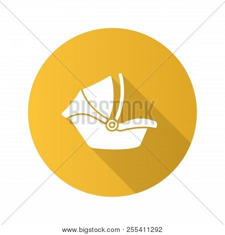 Baby Car Seat Flat Design Long Shadow Glyph Icon. Infant Safety Seat. Child Restraint System. Vector