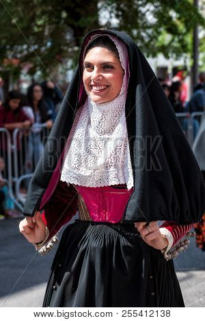 Sardinia, Italy. Feast Of The Redeemer, Traditional Costumes Parade.
