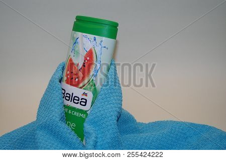 Ludvika,dalarna/sweden-08.22.2018 Balea Shower Gel Wrapped In A Towel