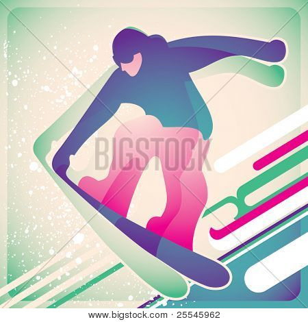 Illustreret snowboarding plakat. Vektor illustration.