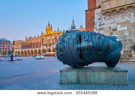 Krakow, Poland - June 12, 2018: The Modern Sculpture, Named Eros Bendato (eros Bound), Located At Th