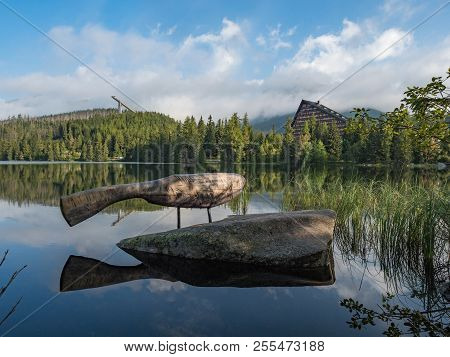 Mountain Lake Strbske Pleso In National Park High Tatra, Vysoke Traty, Slovakia, Europe. Strbske Ple