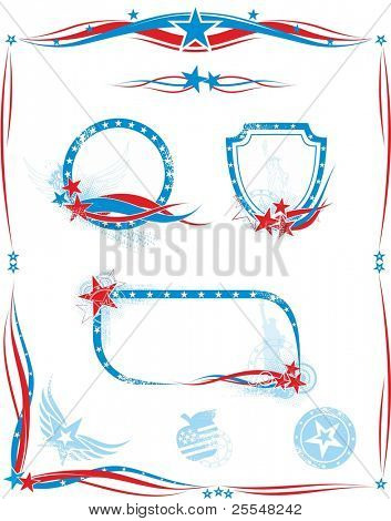 Amerikansk stil sæt designelementer, rammer, grænser, etiketter, frimærker.