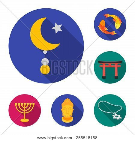 Religion And Belief Flat Icons In Set Collection For Design. Accessories, Prayer Vector Symbol Stock