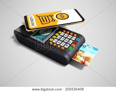 Modern Nfs Payment Via Phone To Payment Card Pos Terminal With Credit Card Inside Perspective View 3