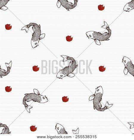 Hand Drown Koi Fish Vector Illustration Seamless Pattern