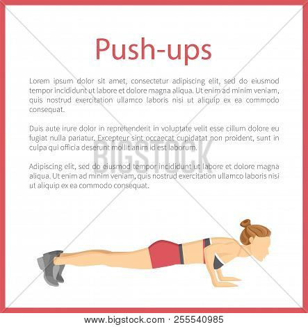 Push Ups Poster With Text Sample And Headline, Information In Frame Of Red Color, Tabata Exrecises V