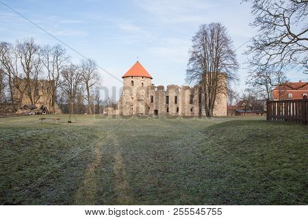 Old Castle In Cesis, Latvia. Historic Building.