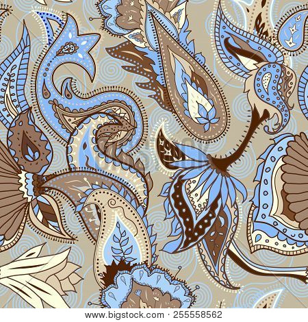 Pattern Based On Decorative Elements Paisley. Seamless Pattern In Indian Style. Vector Image.