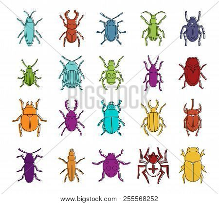 Bugs Icon Set. Color Outline Set Of Bugs Icons For Web Design Isolated On White Background