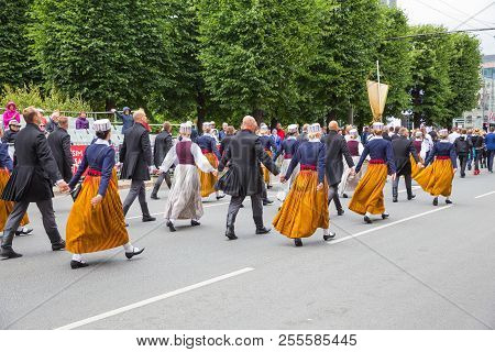 Choral Festival, Singers At Street, National Costume And Culture.