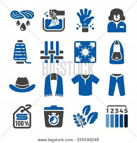 Indigo Dye Fabric Icon Set Vector And Illustration
