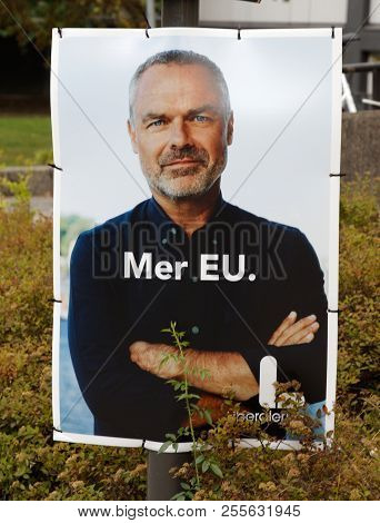 Stockholm, Sweden - Aug 27, 2018: Political Party Posters From The Right Wing Party Liberalerna  Try