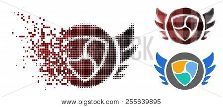 Nem Angel Investment Icon In Dispersed, Pixelated Halftone And Undamaged Whole Versions. Cells Are O