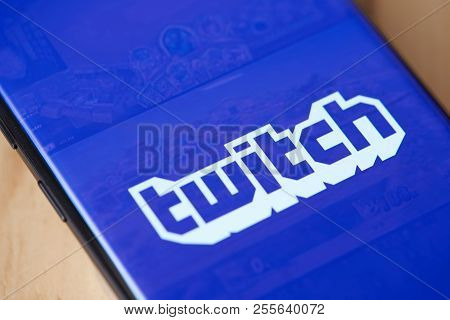 New York, Usa - August 28, 2018: Twitch Menu Service On Smartphone Screen Background Close Up View