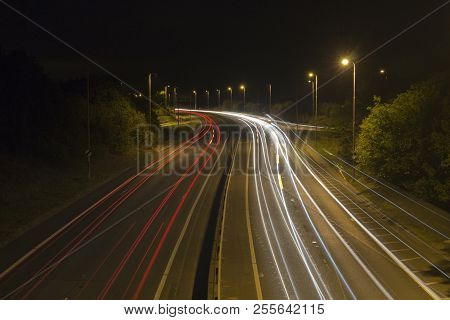 Traffic Trails Along The A12 At Hatfield Peverel, Essex, England