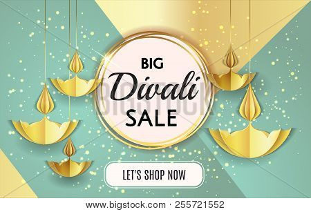 Big Diwali Festival Sale Template Banner Offer Design Isolated In Black Background With Golden Paper