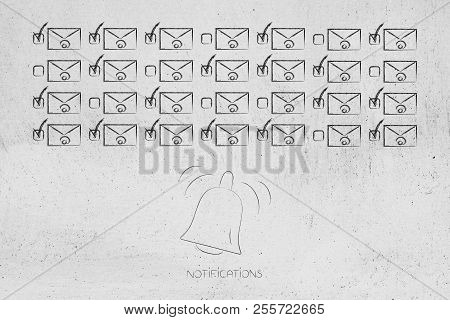 Push Notifications Settings And Marketing Conceptual Illustration: Group Of Selected And Unselected 