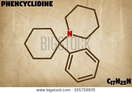 Detailed Infographic Illustration Of The Molecule Of Phencyclidine.