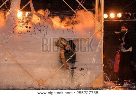 Cracow, Poland - July 7, 2018: Performance Of Foam Days Performed By The Enigineering Theatre Akhe A