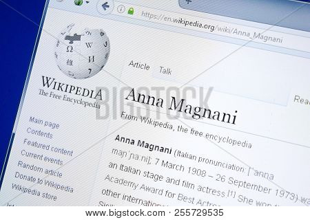 Ryazan, Russia - August 28, 2018: Wikipedia Page About Anna Magnani On The Display Of Pc