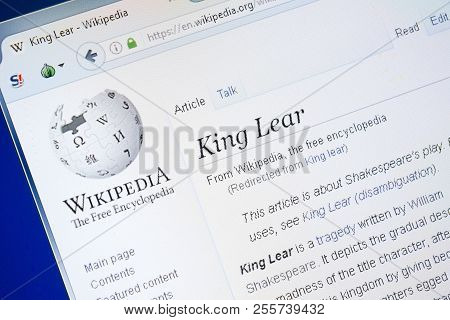 Ryazan, Russia - August 28, 2018: Wikipedia Page About King Lear On The Display Of Pc