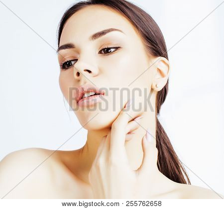Young Pretty Brunette Asian Woman Emotional Posing, Happy Smilin