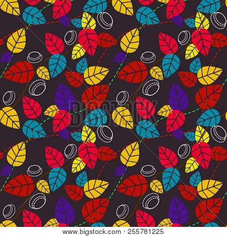 Autumnal Seamless Pattern Of Leaves. Colorful Background For Design. Template For Printing On Fabric