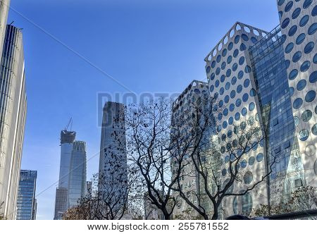 Beijing, China - November 23, 2017 Three Big Skyscrapers China World Trade Center Z15 Towers Old Apa