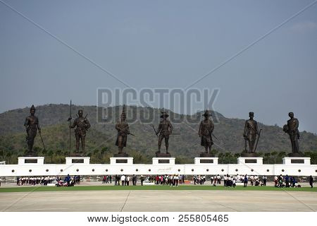 Bronze Statues Of Seven Thai Kings At Rajabhakti Park In Prachuap Khiri Khan, Thailand
