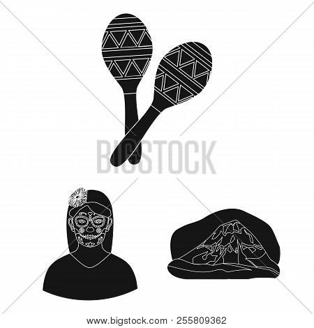 Country Mexico Black Icons In Set Collection For Design. Mexico And Landmark Vector Symbol Stock Web