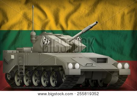 Light Tank Apc On The Lithuania Flag Background. 3d Illustration