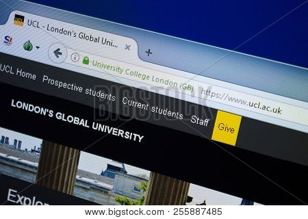 Ryazan, Russia - August 26, 2018: Homepage Of Ucl Website On The Display Of Pc, Url - Ucl.ac.uk.