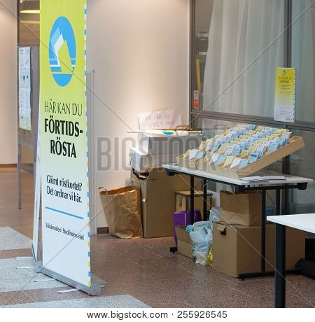 Stockholm, Sweden - Aug 30, 2018: Place To Vote In Advance An The Political Partys, August 30, 2018 
