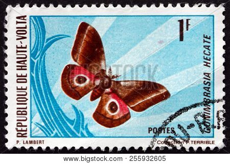 Burkina Faso - Circa 1971: A Stamp Printed In Burkina Faso Shows Gonimbrasia Hecate, Moth, Circa 197