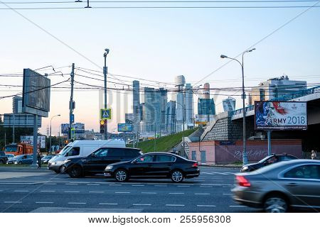 Moscow, Russia - August, 28, 2018: traffic on berezhkovskaya embankment in Moscow