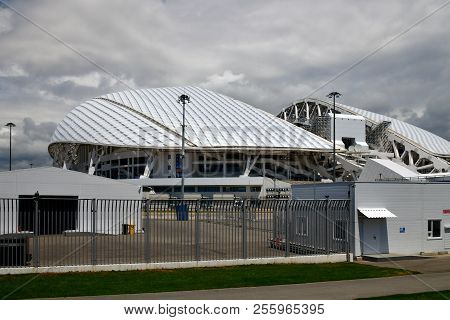 Sochi, Russia - June 2. 2018. Football Stadium Fisht In Olympic Park On Cloudy Day