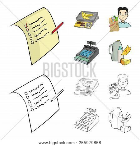 Package, Scales, Banana, Fruit .supermarket Set Collection Icons In Cartoon, Outline Style Vector Sy