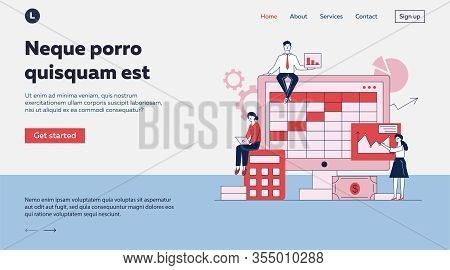 Preparation For Bookkeeping Or Annual Report Vector Illustration. Accountants Making Analyses, Calcu