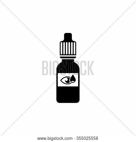 Eye Drops, Medical Bottle For Vision. Flat Vector Icon Illustration. Simple Black Symbol On White Ba