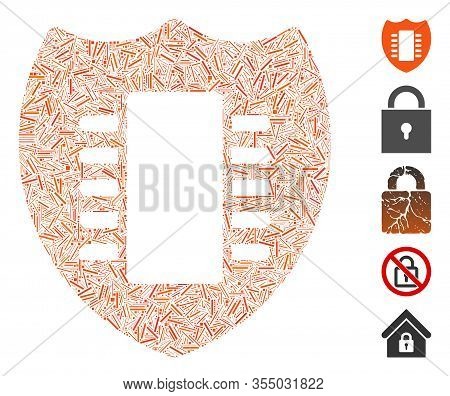Hatch Mosaic Based On Digital Security Icon. Mosaic Vector Digital Security Is Created With Randomiz