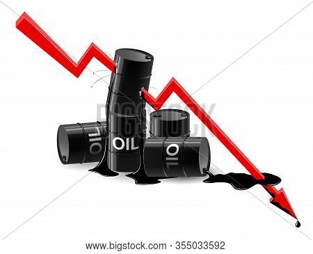 Oil Down Graphic - Vector Concept Illustration. Fuel Catastrophic Prices. The Global Oil And Financi