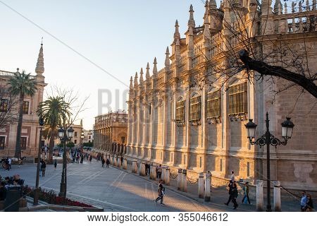 Seville Cathedral. (catedral De Santa Maria De La Sede) Gothic Style Architecture In Seville, Andalu